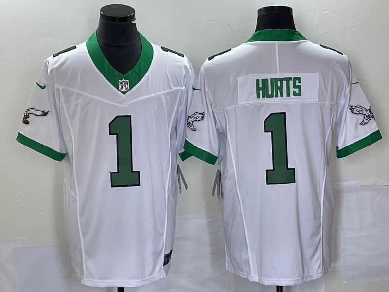 Men Philadelphia Eagles 1 Hurts White Nike Throwback Player Game NFL Jersey